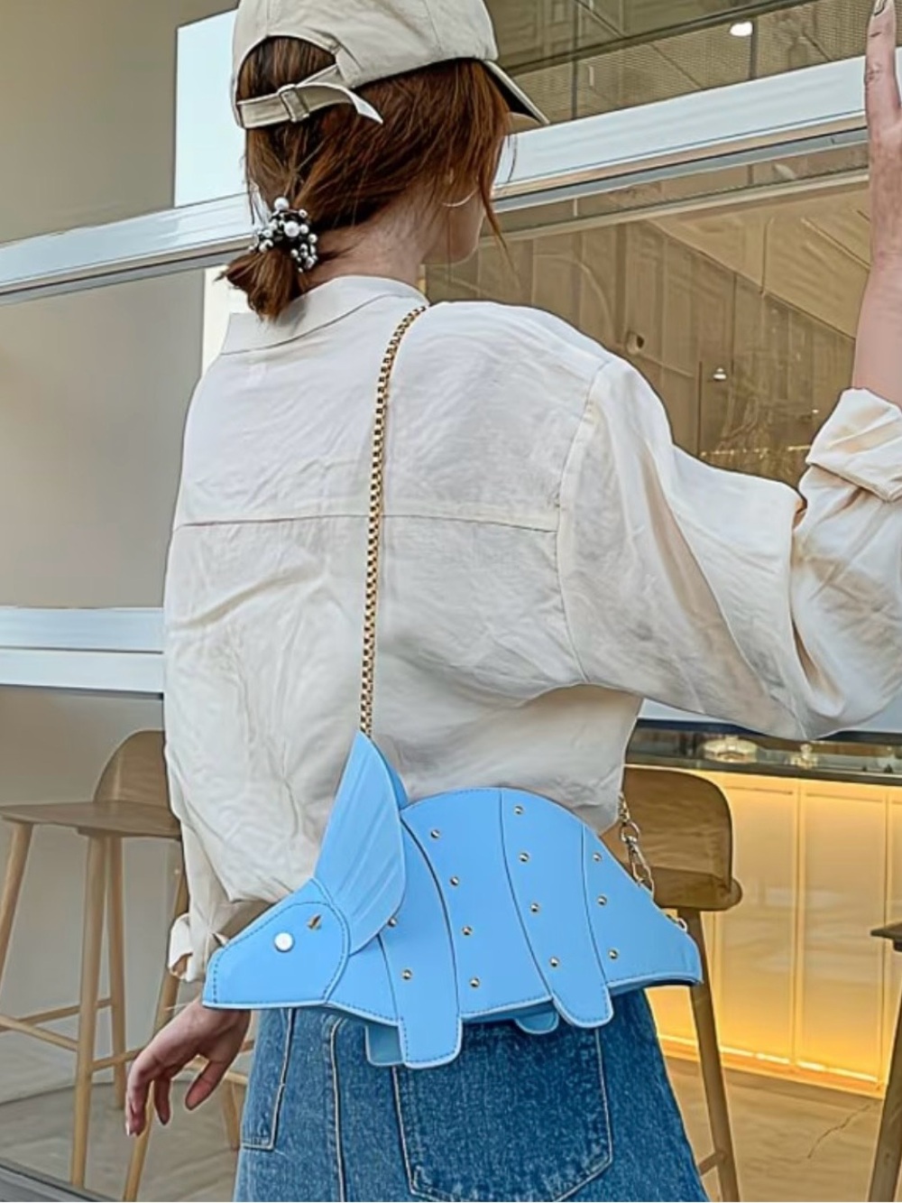 Sky Blue Novelty Triceratops Crossbody Bag